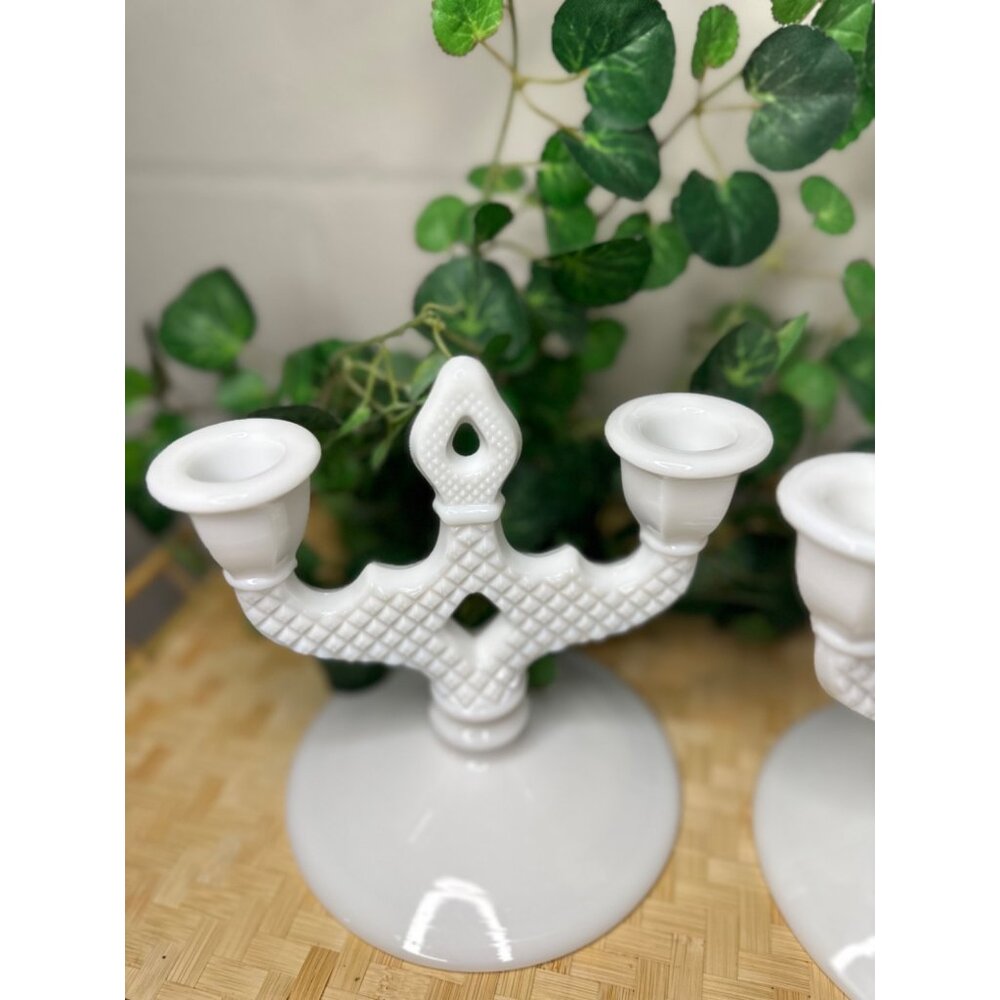 VTG Westmoreland English Hobnail Milk Glass Candelabra Pair Candle Holder Decor - Picture 5 of 8